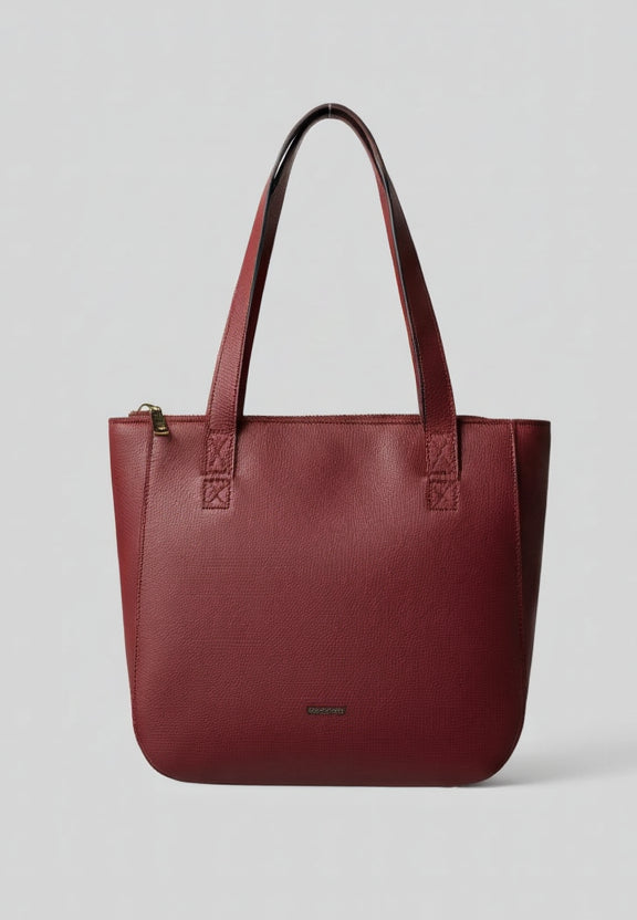 Caroline Apple Leather Tote Bag - Burgundy
