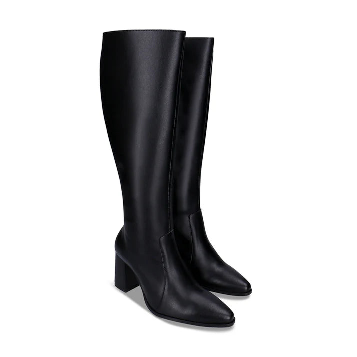 Samira Vegan Apple Leather Knee High Boots - Black