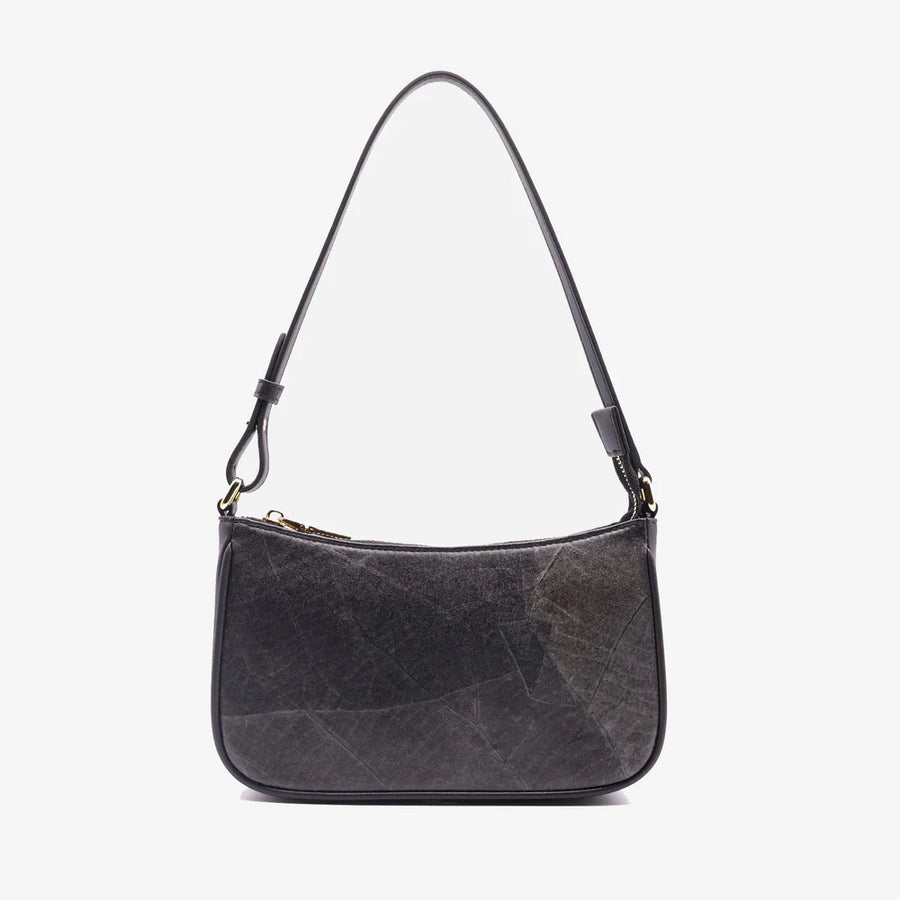 Kathleen Vegan Leaf Leather Shoulder Bag - black