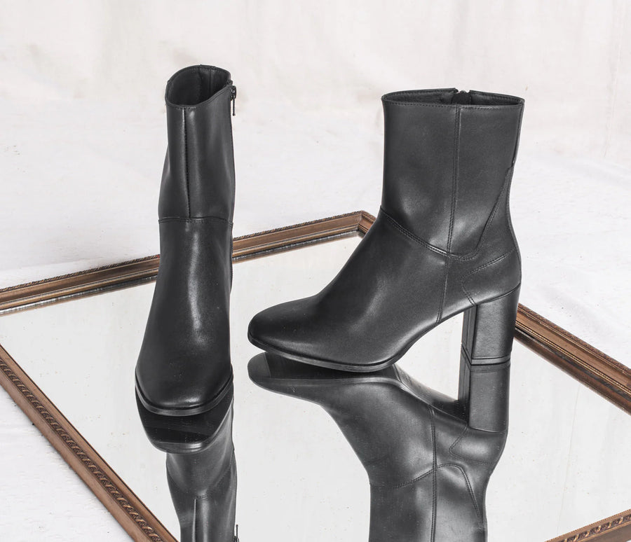 Harriet Vegan Apple Leather Booties - Black