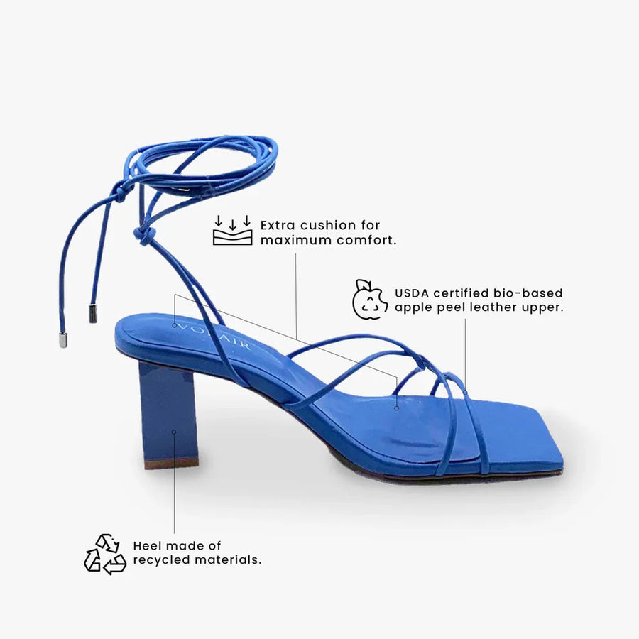Serafim Vegan Apple Leather Lace Up Block Heel - blue